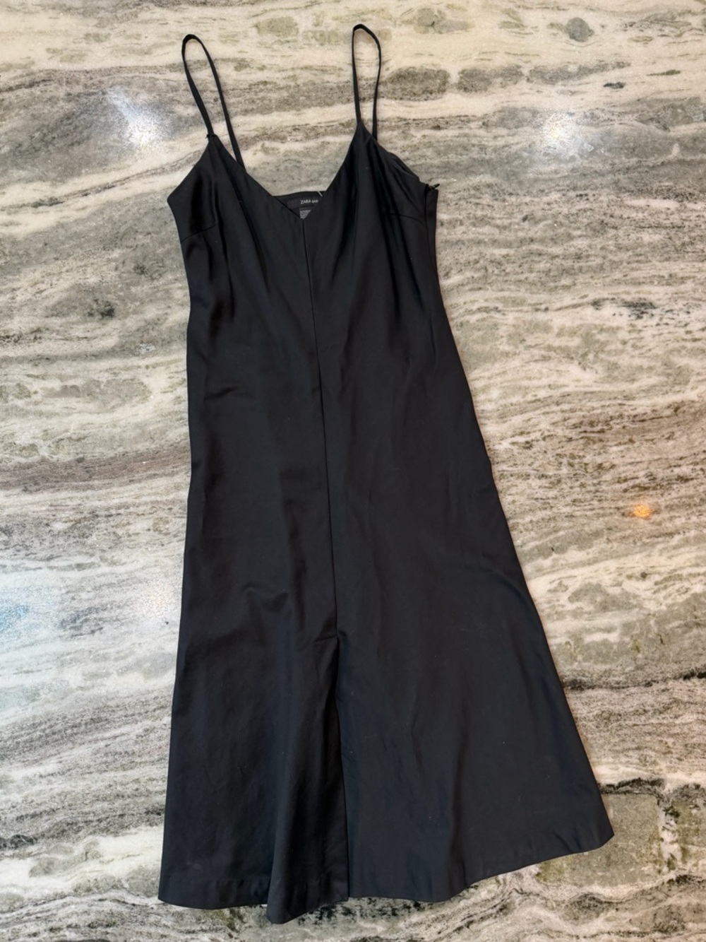 Zara Black Midi Dress Spaghetti Strap Minimal Chic Size Small - Picture 2 of 7